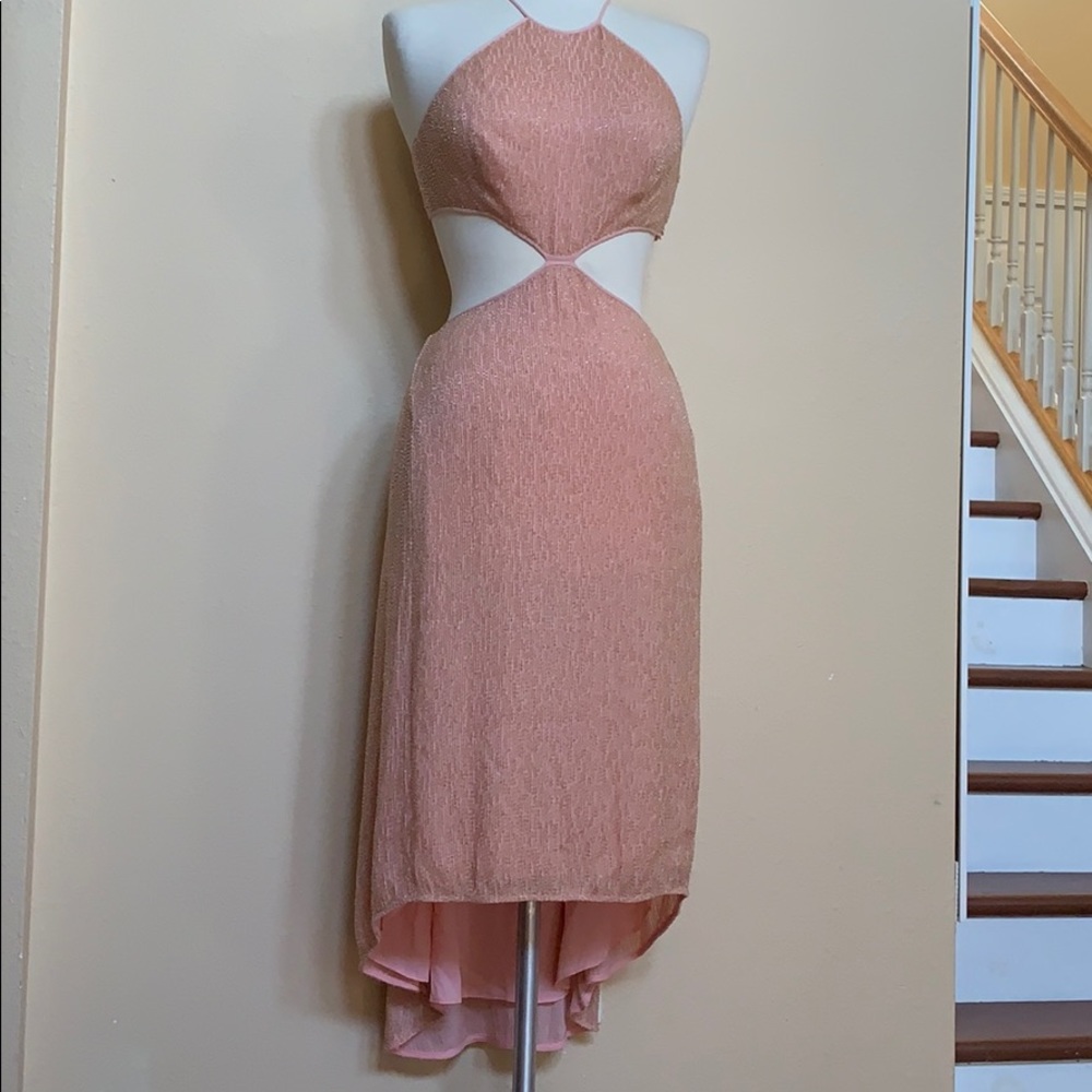 💥SALE💥HALSTON Fully Beaded Hi/ Low Cut Out Dress